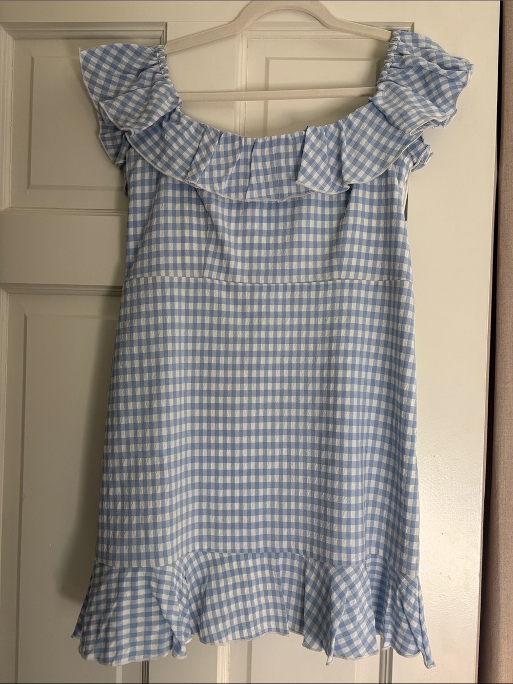 Majorelle Light Blue Gingham Ruffle Sundress